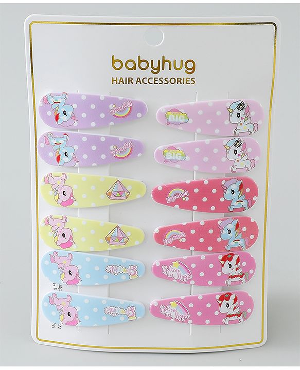 Babyhug Snap Clips Unicorn Theme Pack of 6- Multicolor