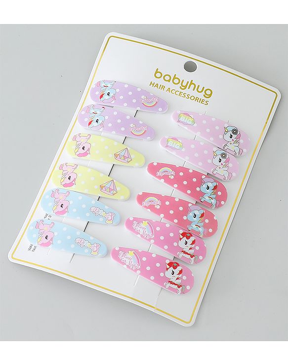 Babyhug Snap Clips Unicorn Theme Pack of 6- Multicolor