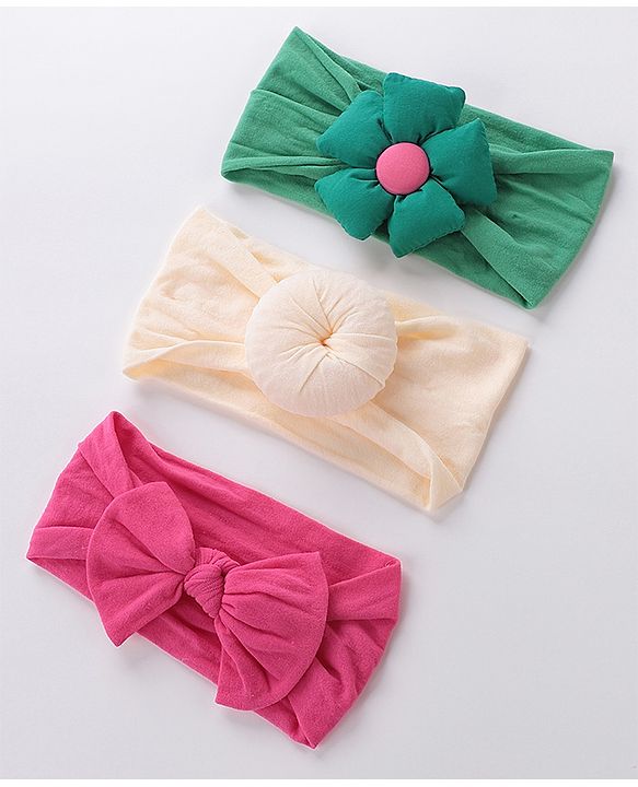 Babyhug Free Size Headbands with Bow Pack of 3 - Multicolor