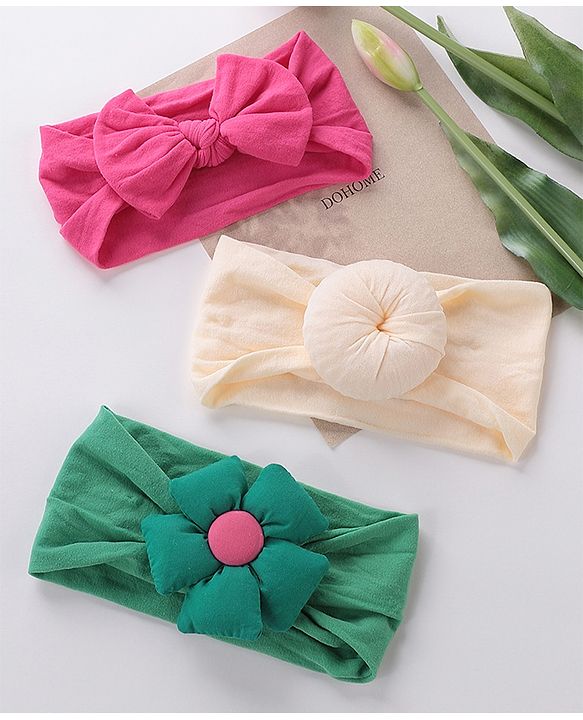 Babyhug Free Size Headbands with Bow Pack of 3 - Multicolor