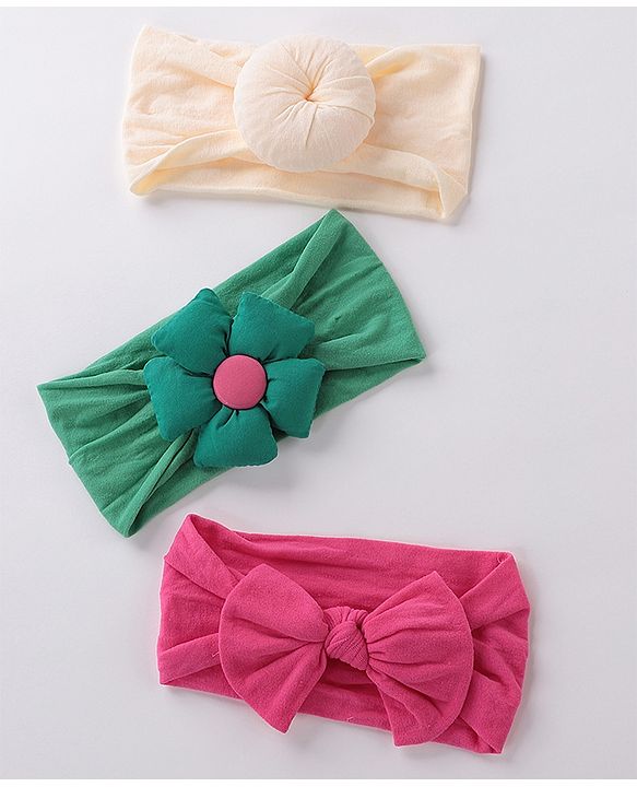 Babyhug Free Size Headbands with Bow Pack of 3 - Multicolor
