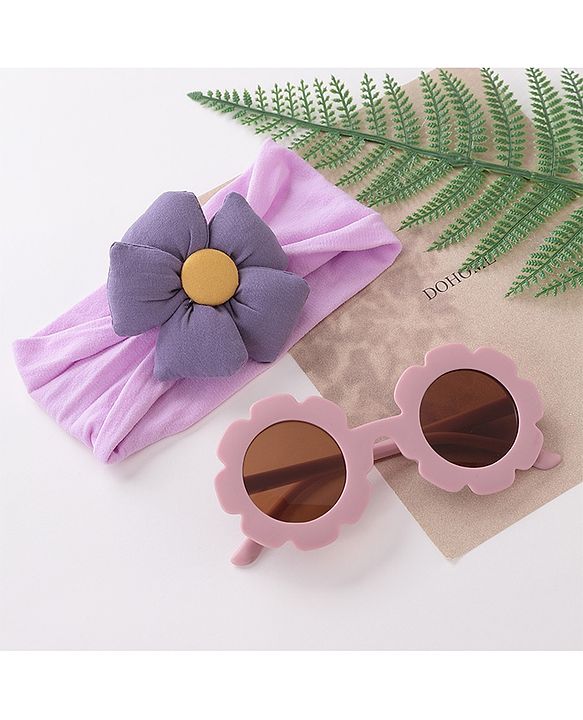 Babyhug Free Size Headband With Flower Applique & Sunglasses - Purple