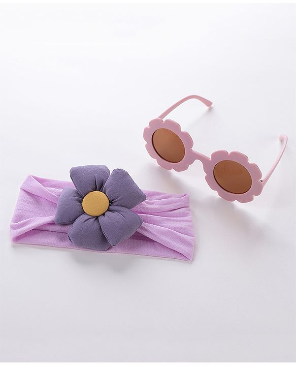 Babyhug Free Size Headband With Flower Applique & Sunglasses - Purple