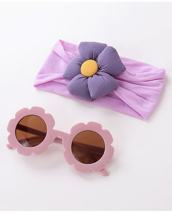 Babyhug Free Size Headband With Flower Applique & Sunglasses - Purple