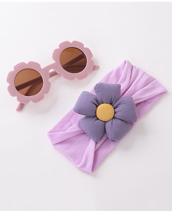 Babyhug Free Size Headband With Flower Applique & Sunglasses - Purple