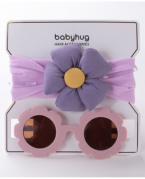 Babyhug Free Size Headband With Flower Applique & Sunglasses - Purple