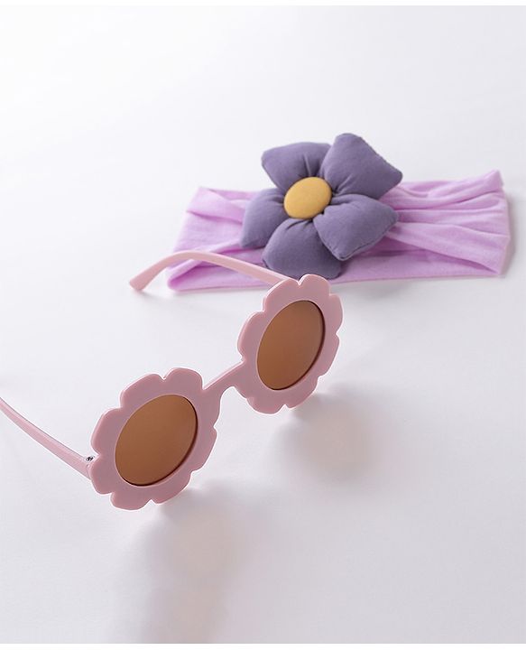 Babyhug Free Size Headband With Flower Applique & Sunglasses - Purple