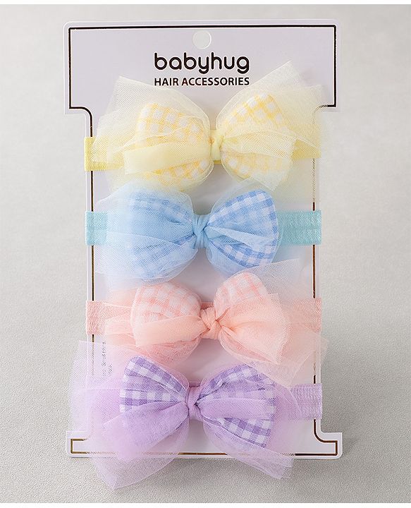 Babyhug Free Size Headbands With Bow Pack of 4 - Multicolor