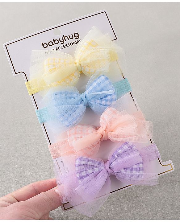 Babyhug Free Size Headbands With Bow Pack of 4 - Multicolor