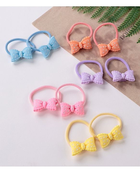 Babyhug Free Size Rubber Bands Set with Bow Applique Pack of 10 - Multicolor