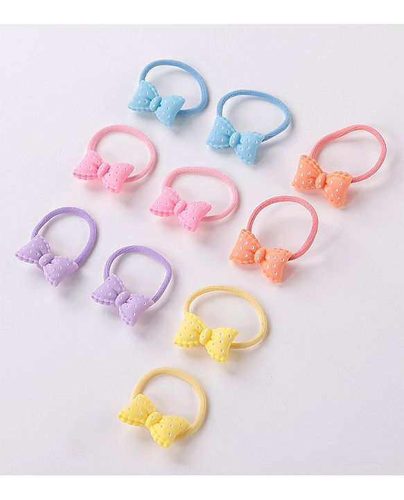 Babyhug Free Size Rubber Bands Set with Bow Applique Pack of 10 - Multicolor