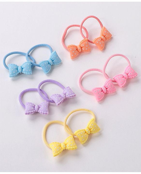 Babyhug Free Size Rubber Bands Set with Bow Applique Pack of 10 - Multicolor