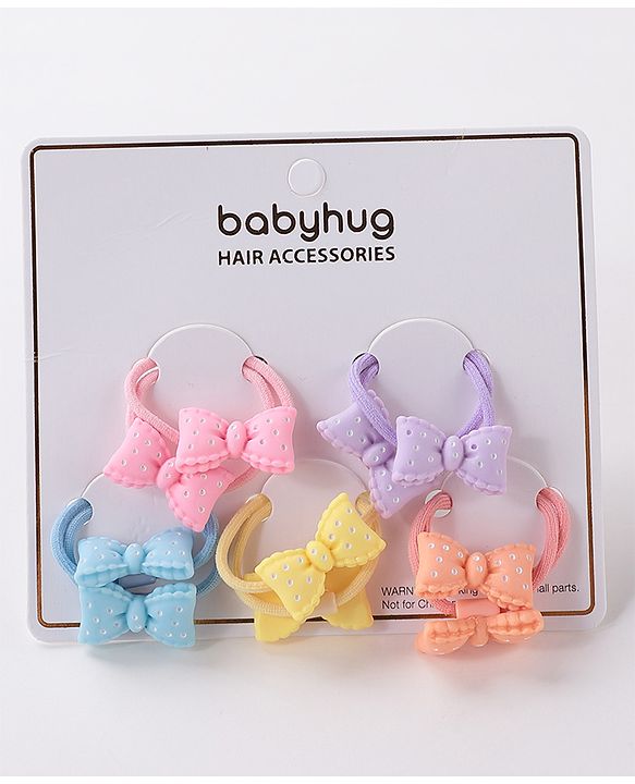 Babyhug Free Size Rubber Bands Set with Bow Applique Pack of 10 - Multicolor