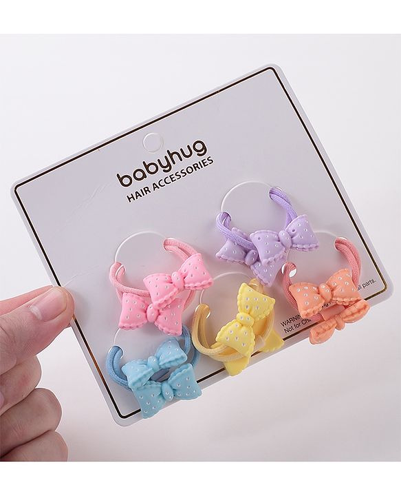 Babyhug Free Size Rubber Bands Set with Bow Applique Pack of 10 - Multicolor