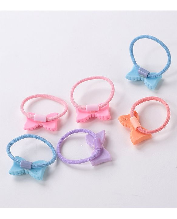 Babyhug Free Size Rubber Bands Set with Bow Applique Pack of 10 - Multicolor
