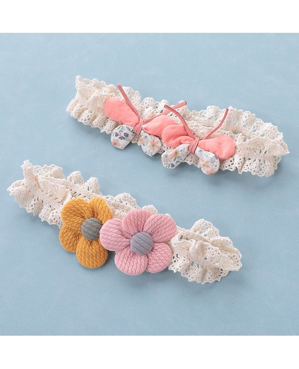 Babyhug Free Size Headbands with Bow & Floral Applique Pack of 2  -Multicolor