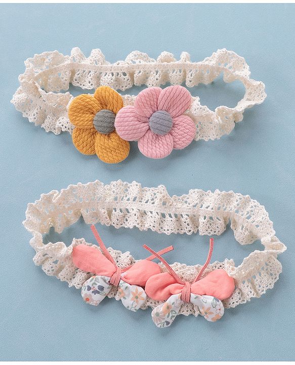 Babyhug Free Size Headbands with Bow & Floral Applique Pack of 2  -Multicolor