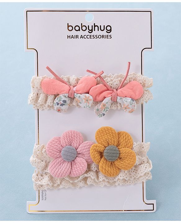 Babyhug Free Size Headbands with Bow & Floral Applique Pack of 2  -Multicolor