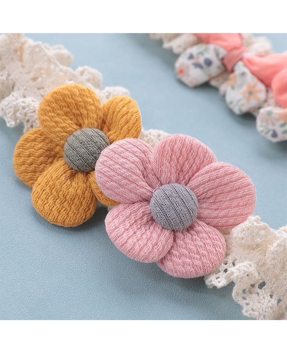 Babyhug Free Size Headbands with Bow & Floral Applique Pack of 2  -Multicolor