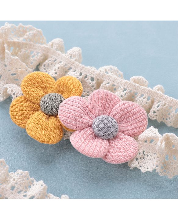 Babyhug Free Size Headbands with Bow & Floral Applique Pack of 2  -Multicolor