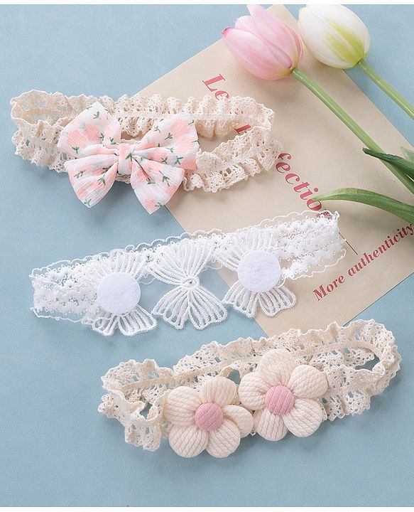 Babyhug Free Size Headbands with Floral & Bow Applique Pack of 3  -Multicolor