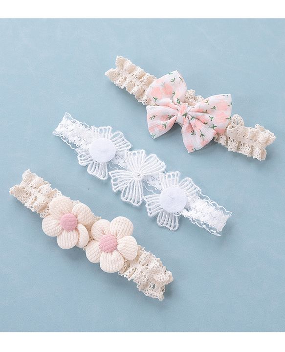 Babyhug Free Size Headbands with Floral & Bow Applique Pack of 3  -Multicolor
