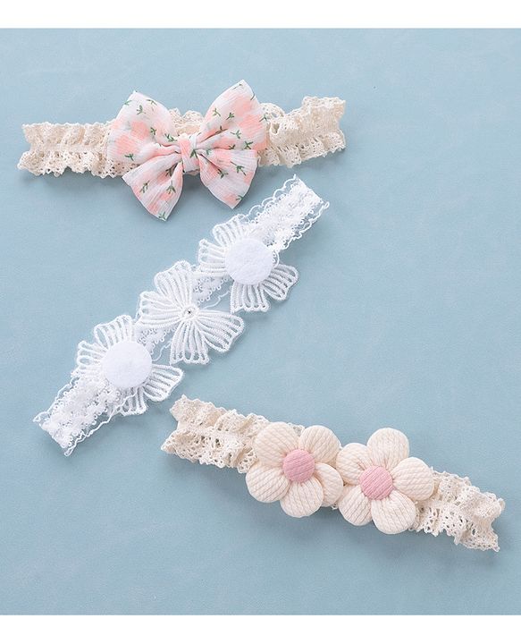 Babyhug Free Size Headbands with Floral & Bow Applique Pack of 3  -Multicolor