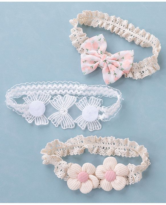 Babyhug Free Size Headbands with Floral & Bow Applique Pack of 3  -Multicolor