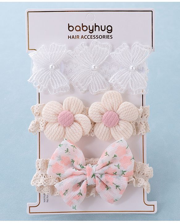 Babyhug Free Size Headbands with Floral & Bow Applique Pack of 3  -Multicolor