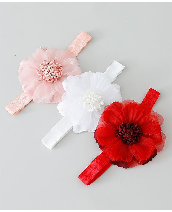 Babyhug Free Size Headbands with Flower Applique Pack of 3 - Multicolor