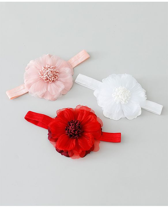 Babyhug Free Size Headbands with Flower Applique Pack of 3 - Multicolor