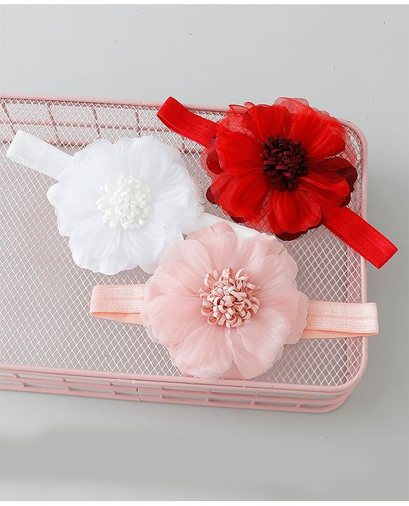 Babyhug Free Size Headbands with Flower Applique Pack of 3 - Multicolor