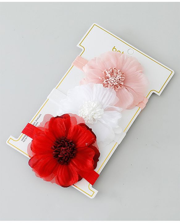 Babyhug Free Size Headbands with Flower Applique Pack of 3 - Multicolor