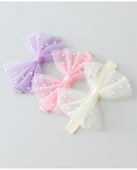 Babyhug Free Size Headbands With Bow & Pearl Applique Pack of 3 - Purple Pink & White