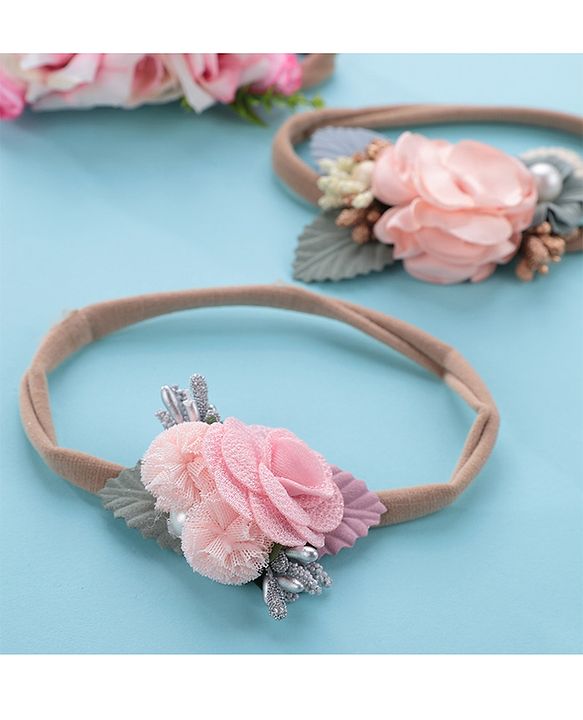 Babyhug Free Size Headbands with Flower Applique Pack of 3 -Pink