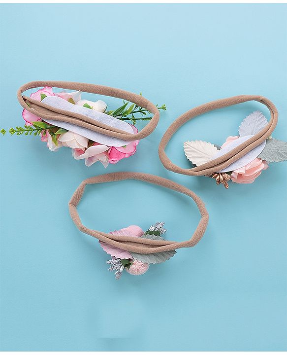 Babyhug Free Size Headbands with Flower Applique Pack of 3 -Pink