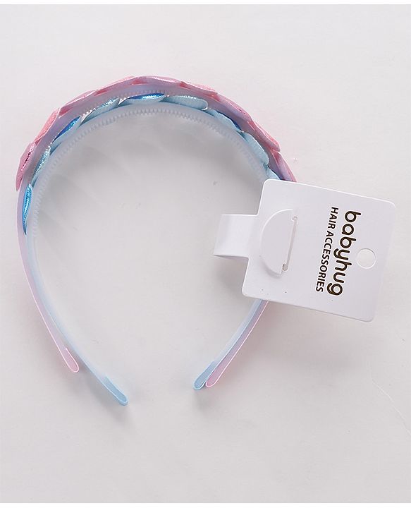Babyhug Free Size Hair Bands with Heart & Glitter Applique Pack of 2 - Blue &  Pink