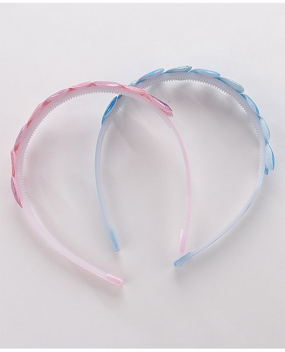 Babyhug Free Size Hair Bands with Heart & Glitter Applique Pack of 2 - Blue &  Pink