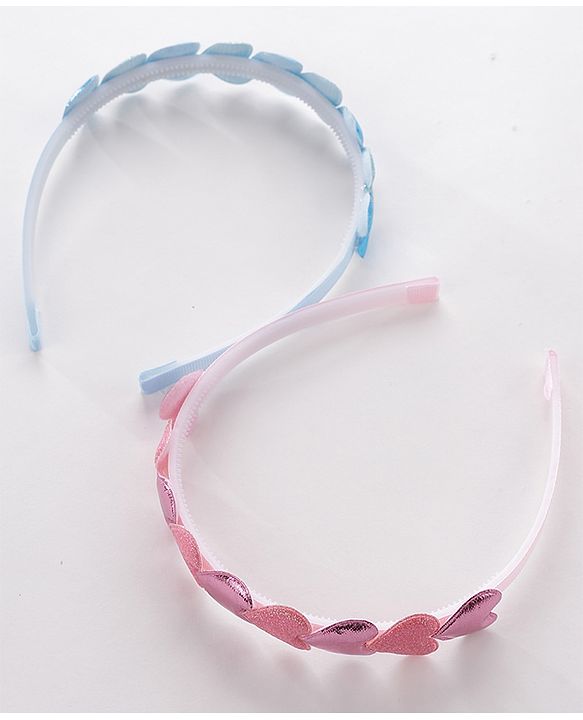 Babyhug Free Size Hair Bands with Heart & Glitter Applique Pack of 2 - Blue &  Pink