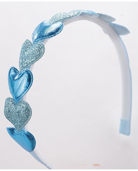 Babyhug Free Size Hair Bands with Heart & Glitter Applique Pack of 2 - Blue &  Pink