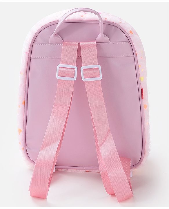 Babyhug Fur Fashion Backpack Heart Print - Pink