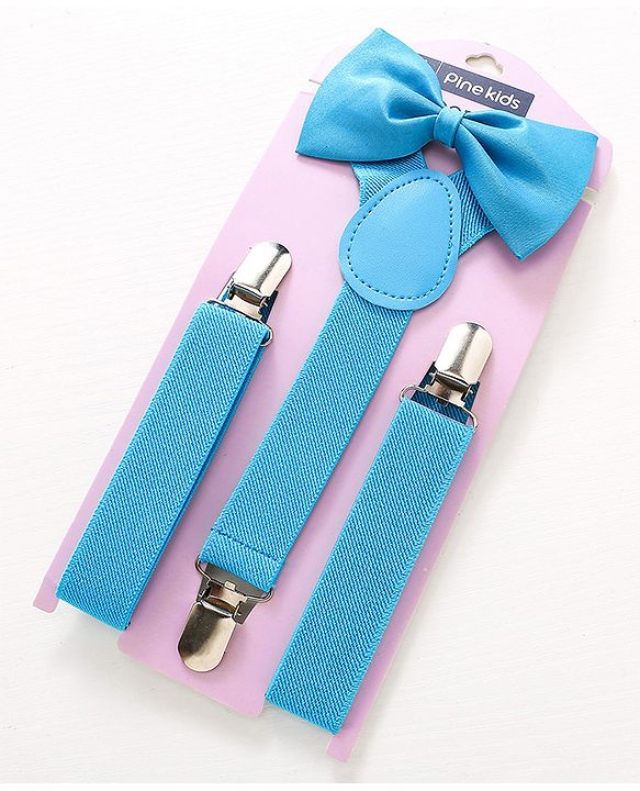 Pine Kids Free Size Bow and Suspender Set - Blue