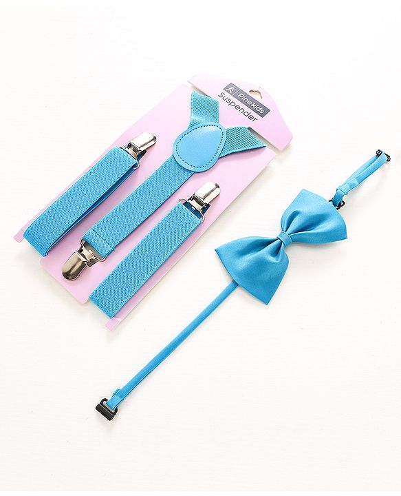 Pine Kids Free Size Bow and Suspender Set - Blue