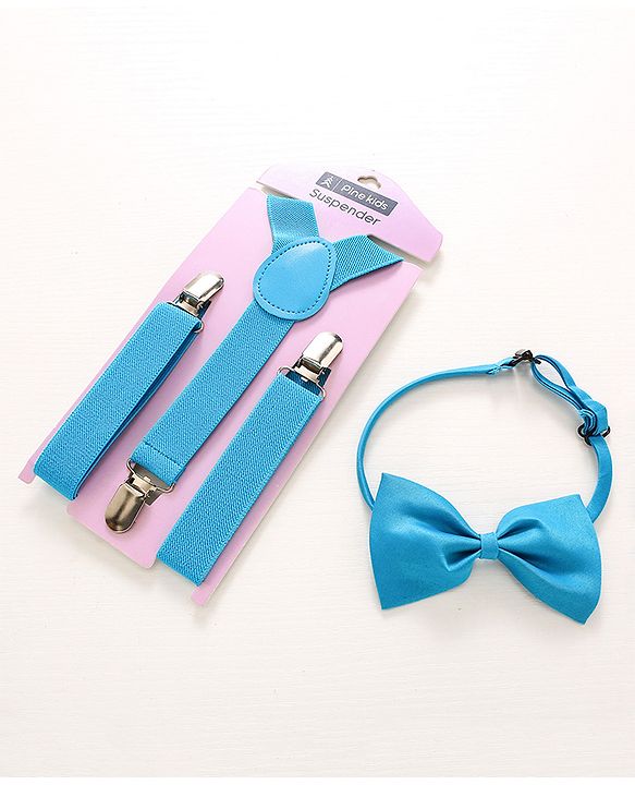 Pine Kids Free Size Bow and Suspender Set - Blue