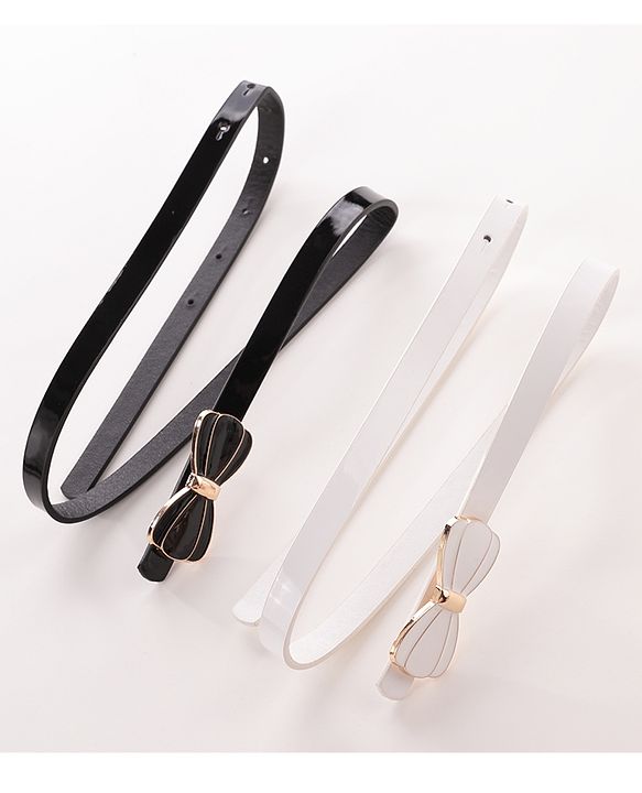 Pine Kids Belt Free Size with Bow Applique Pack of 2 - White & Black