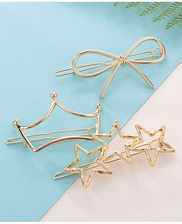 Pine Kids Free Size Hair Pins Pack of 3 - Golden