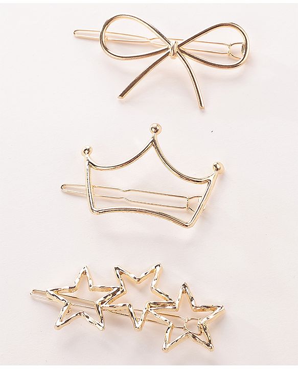 Pine Kids Free Size Hair Pins Pack of 3 - Golden