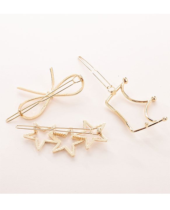 Pine Kids Free Size Hair Pins Pack of 3 - Golden