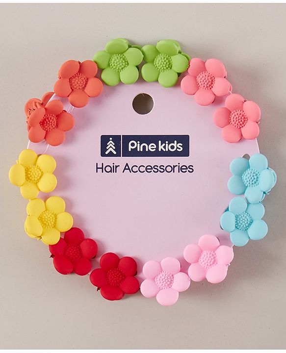 Pine Kids Free Size Floral Design Hair Clips Pack of 14 - Multicolour