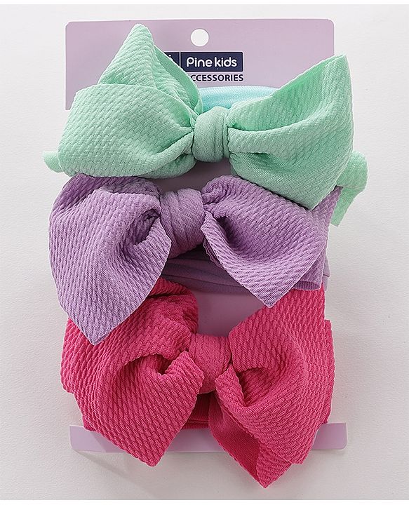 Pine Kids Free Size Headbands with  Bow Applique Pack of 3 - Multicolor
